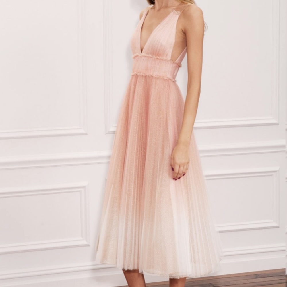 Marchesa Notte Ombre Pleated Tulle Tea Length